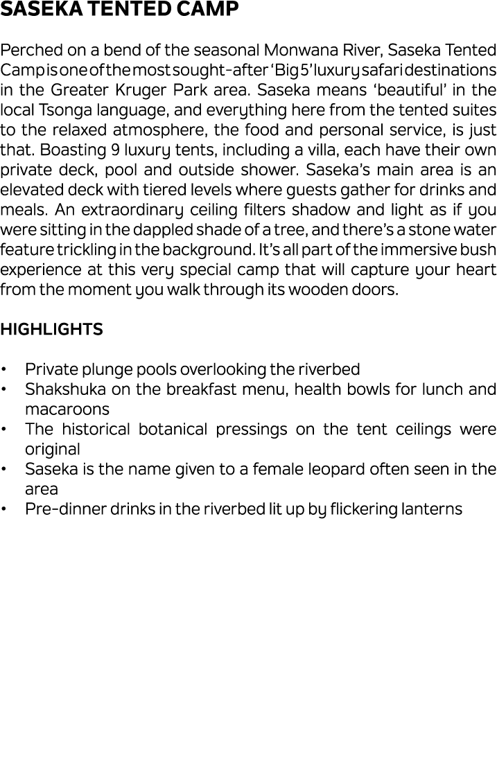 Saseka Tented Camp Perched on a bend of the seasonal Monwana River, Saseka Tented Camp is one of the most sought afte...