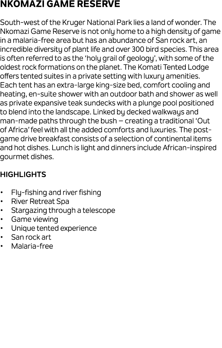 Nkomazi Game Reserve South west of the Kruger National Park lies a land of wonder. The Nkomazi Game Reserve is not on...