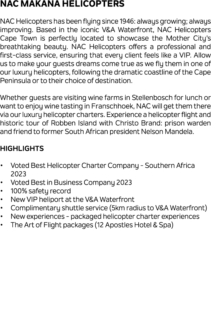 NAC Makana Helicopters NAC Helicopters has been flying since 1946: always growing; always improving. Based in the ico...