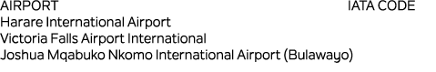 Airport IATA CODE Harare International Airport Victoria Falls Airport International Joshua Mqabuko Nkomo Internationa...