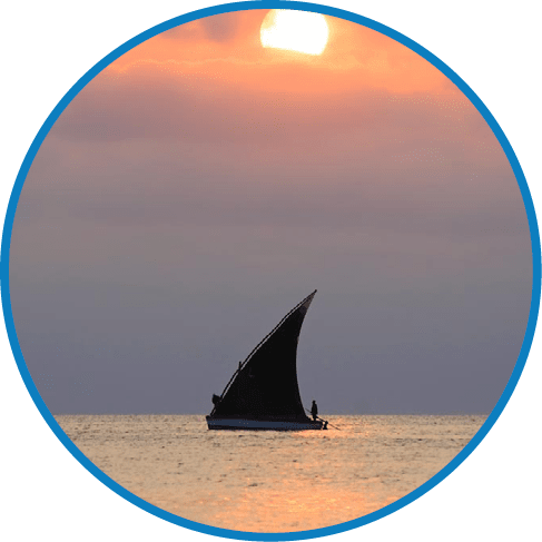 Silhouette of fishing boat in the sea at sunset