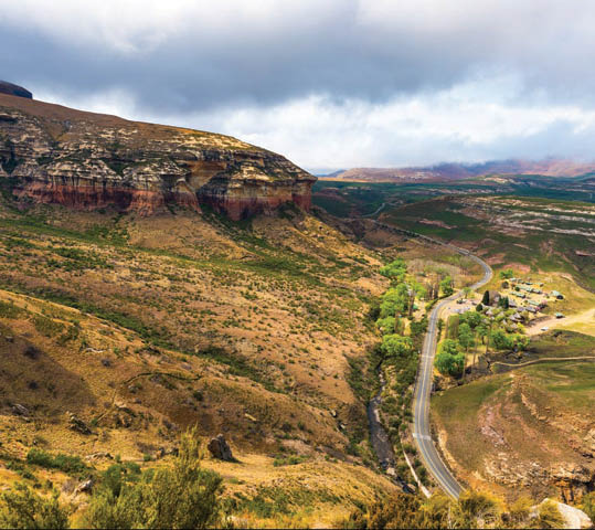 Valleys, canyons and rocky cliffs at the majestic Golden Gate Highlands National Park, dramatic landscape, travel destination in South Africa.