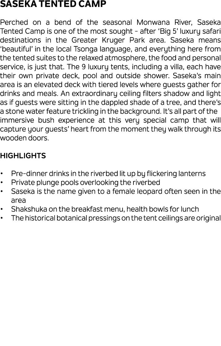 Saseka Tented Camp Perched on a bend of the seasonal Monwana River, Saseka Tented Camp is one of the most sought afte...