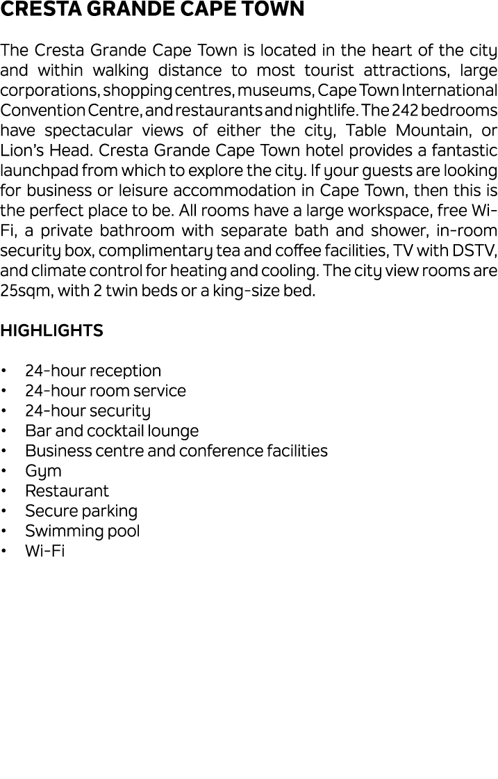 Cresta Grande Cape Town The Cresta Grande Cape Town is located in the heart of the city and within walking distance t...