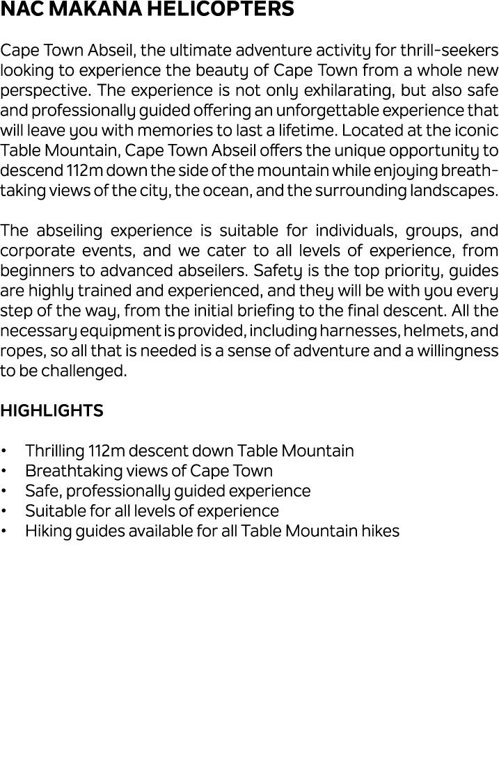 NAC Makana Helicopters Cape Town Abseil, the ultimate adventure activity for thrill seekers looking to experience the...