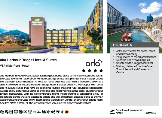 A hotel advertisement with a picture of the hotel and a description of the hotel. Description generated by AI