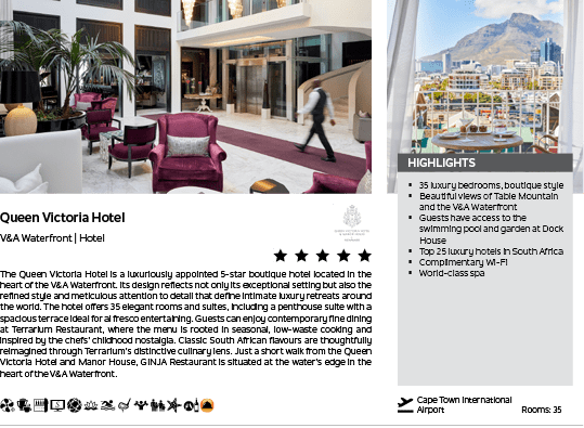 A hotel advertisement with a picture of a building and the words Queen Victoria Hotel. Description generated by AI