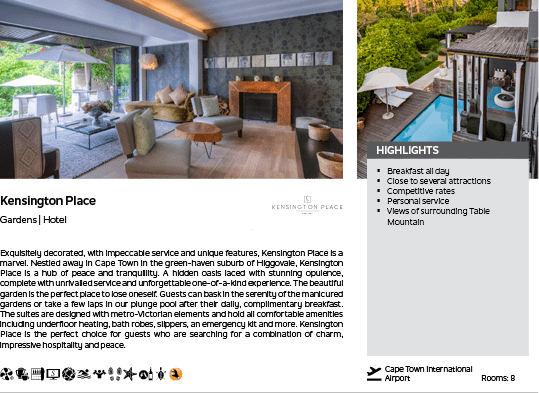 A brochure for a hotel room with a fireplace and a pool. Description generated by AI