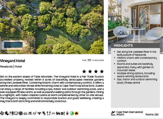 A brochure for the Vineyard Hotel. Description generated by AI