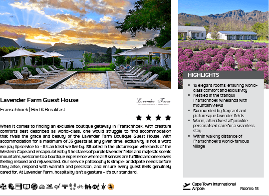 A brochure for a lavender farm guest house. Description generated by AI