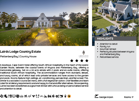 A website page for Lairds Country Estate. Description generated by AI