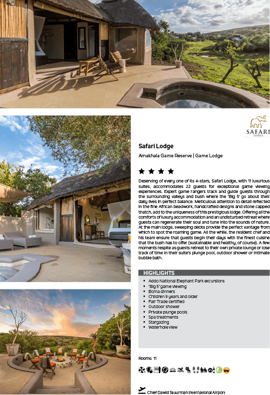 Safari Lodge, a 5-star lodge, offers a variety of amenities for guests. Description generated by AI