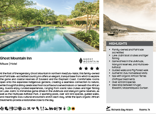A brochure for a hotel with a pool and a mountain view. Description generated by AI