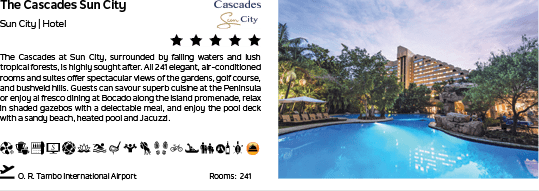 A hotel advertisement for the Cancades Sun City, featuring a blue swimming pool and a nude figure. AI generated content