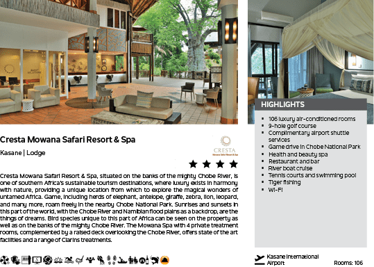 A brochure for the Crestview Safari Resort & Spa. Description generated by AI