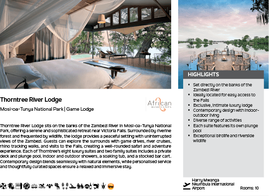 A brochure for the Thornbribe River Lodge. Description generated by AI
