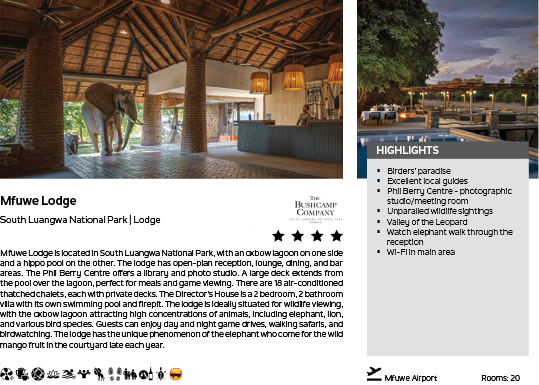 A brochure for the Mwuwa Lodge. Description generated by AI