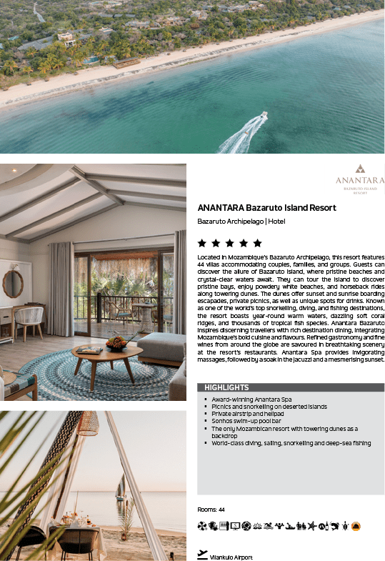 A beach resort advertisement with a photo of a beach and a boat. Description generated by AI