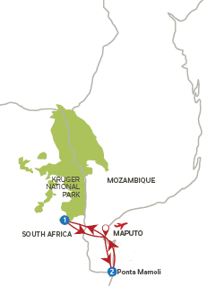 A map of South Africa with a red line going through it. Description generated by AI