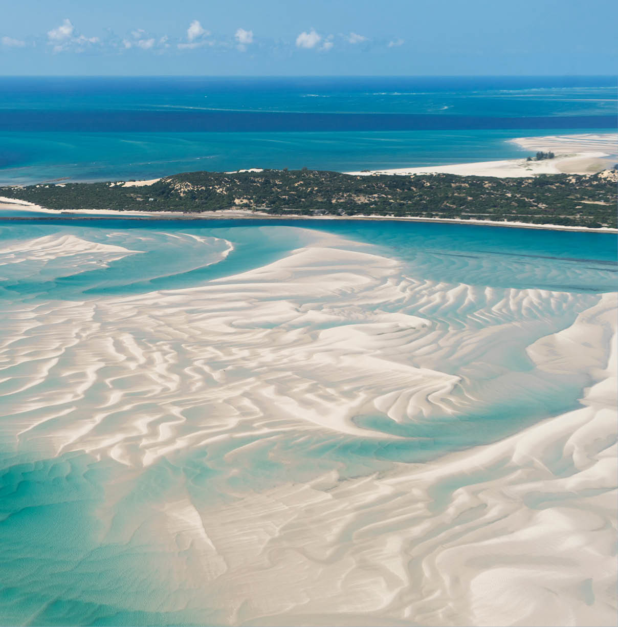 An Island in Vilankulo, Mozambique, Africa As Seen From Above, Surrounded by Sand and Water