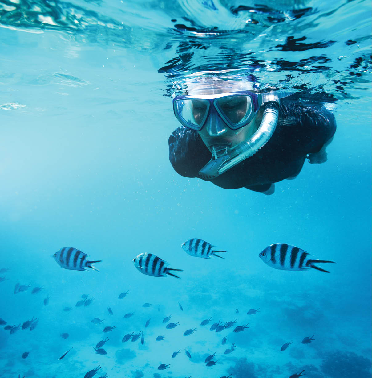 Woman snorkeling in the Indian ocean (Zanzibar island, Tanzania).